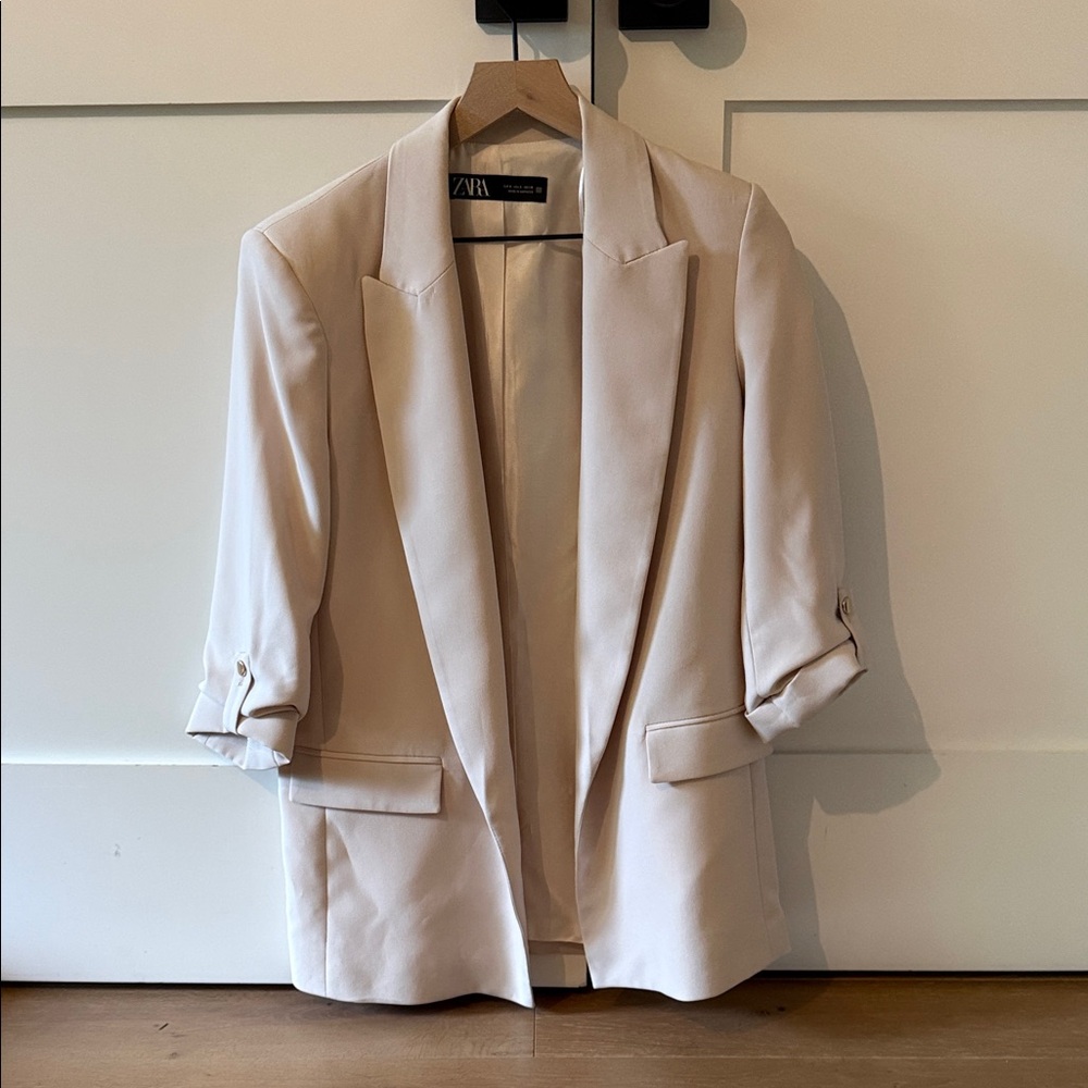Zara Light Cream Open-Front Blazer Jacket